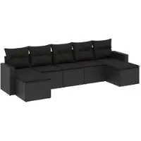 vidaXL ensemble de salon de jardin 7 pièces avec coussins Noir Poly Rattan
