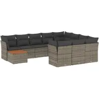 vidaXL Ensemble de salon de jardin 11 pièces avec coussins Gris Poly rotin