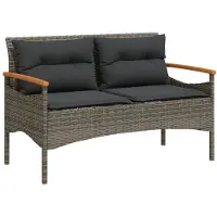 vidaXL Banc de jardin avec coussins 116x62,5x74 cm Gris Poly rotin