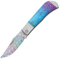 Kizer Cutlery Couteau pliant Trestle Rainbow Damascus, Gray Aluminum & Crystallzied Ti