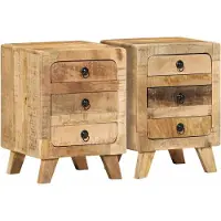 vidaXL Table de chevet 2 pcs 37x32x50 cm bois massif de manguier brut