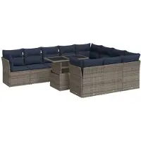vidaXL Ensemble de salon de jardin 11 pièces avec coussins Gris Poly rotin Acacia