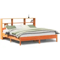 vidaXL Lit en bois massif avec étagère sans matelas brun cireux 200x200 cm