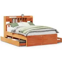 vidaXL Lit en bois massif avec étagère sans matelas brun cireux 150x200 cm