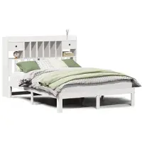 vidaXL Lit en bois massif avec étagère sans matelas blanc 135x190 cm pin
