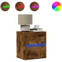 vidaXL Tables de chevet murales avec lumières LED 2 pcs chêne fumé