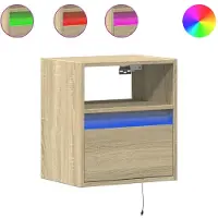 vidaXL Table de chevet murale avec lumières LED chêne sonoma