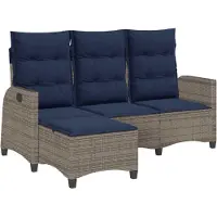 vidaXL Canapé de jardin avec fonction de couchage Coussin L-forme Gris Poly Rattan