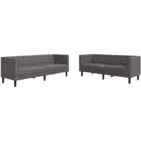 vidaXL Ensemble de canapé Chesterfield 2 pièces Gris Similicuir