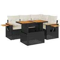 vidaXL Ensemble de salon de jardin 5 pièces avec coussins Noir Poly rotin Acacia