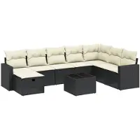vidaXL Ensemble de salon de jardin 9 pièces avec coussins noir poly rotin