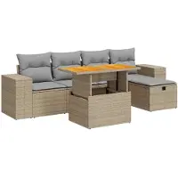 vidaXL Ensemble de salon de jardin 6 pièces avec coussins Beige Poly rotin Acacia