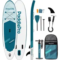 LifeGoods SUP Board All-round Compact - Capacité de charge 100 KG - 300 x 76 cm - Gonflable - Ensemble complet de SUP - Blanc/Aqua profond