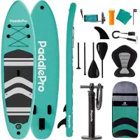 LifeGoods Paddle SUP Board - avec siège - Set complet - Max. 135KG - 320x81cm - Vert menthe/Noir