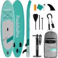 LifeGoods Planche de paddle polyvalente - - Capacité de charge 100 KG - 300 x 76 cm - Gonflable - Pack SUP complet - Vert menthe