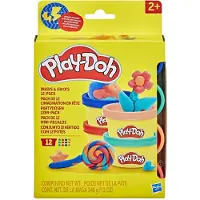 Play-Doh Pack de 12 L'imagination en fête, autocollants et pots de pâte à modeler de 28 g, petits cadeaux, loisirs créatifs pour enf