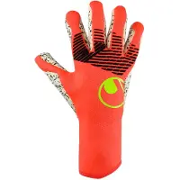 Uhlsport Gants de gardien Fangmaschine Supergrip+, avec protection des doigts, couleur : rouge fluo/blanc/jaune fluo, taille : 7