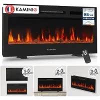 KAMINIO Cheminée électrique MARLON - Cheminée électrique 3 en 1 avec chauffage, effet de flammes 3D, 12 couleurs de flammes, télécommande - 36 pouces