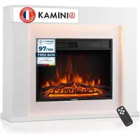 KAMINIO cheminée électrique MATTI - cheminée électrique avec chauffage, effet de flamme 3D, lumière d'ambiance LED, télécommande - blanc
