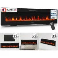 KAMINIO Cheminée électrique MARLON - Cheminée électrique 3 en 1 avec chauffage, effet flamme 3D, 12 couleurs de flammes, télécommande - 70 pouces