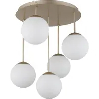 Globo Plafonnier HARMON, métal, couleur champagne, verre, 5 lumières, hauteur 51 cm