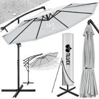 Tillvex Parasol Gris Ø 350 cm Parapluie de jardin Parasol de marché Manivelle Balcon Alu Inclinable Gris - Ø350cm