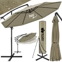 Tillvex Parasol Marron Ø 350 cm Parapluie de jardin Parapluie de marché Manivelle Balcon Alu Inclinable Marron - Ø350cm