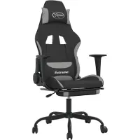 vidaXL Fauteuil gaming avec fonction massage et repose-pieds, tissu noir et gris clair