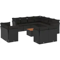 vidaXL Ensemble de 12 canapés de jardin avec coussins noir poly rotin