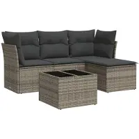vidaXL Ensemble de salon de jardin 5 pièces avec coussins Gris Poly rotin