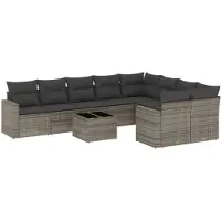 vidaXL Ensemble de salon de jardin 10 pièces avec coussins Gris Poly Rattan
