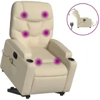 vidaXL Fauteuil de massage électrique avec releveur Crème Tissu