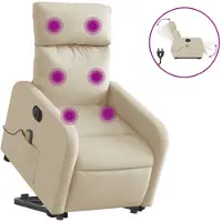 vidaXL Fauteuil de massage électrique avec releveur Crème Tissu