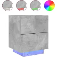 vidaXL Armoire de chevet et lumières LED gris béton bois d'ingénierie