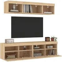 vidaXL Meuble-paroi 5 pièces avec éclairage LED Chêne Sonoma Matériau dérivé du bois