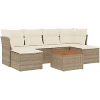 vidaXL Ensemble de salon de jardin 7 pièces avec coussins Beige Poly Rattan