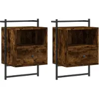 vidaXL Table de chevet murale 2 pcs chêne fumé 40x30x61 cm