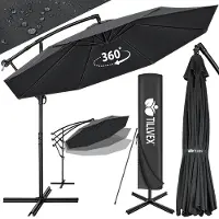Tillvex Parasol Anthracite Ø 350 cm Parapluie de jardin Parasol de marché Manivelle Balcon Inclinable Aluminium Anthracite - Ø350cm