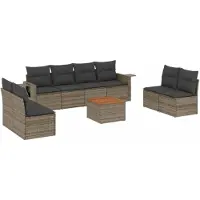 vidaXL Ensemble de salon de jardin 9 pièces avec coussins Gris Poly rotin
