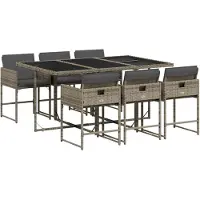 vidaXL Ensemble de jardin 7 pièces avec coussins Gris Poly rotin