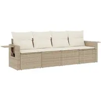 vidaXL Ensemble de salon de jardin 4 pièces avec coussins Beige Poly Rattan