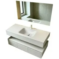 360Home Ensemble de meubles de salle de bains suspendus avec lavabo en pierre frittée, miroir à LED avec fonction anti-buée et tiroir 120 × 55 cm【RWC913-120】