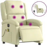 vidaXL Fauteuil de massage électrique Crème Cuir véritable
