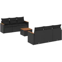 vidaXL Ensemble de salon de jardin 7 pièces avec coussins noir poly rotin
