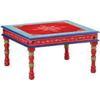 vidaXL Table basse rouge peinte à la main en bois massif de manguier