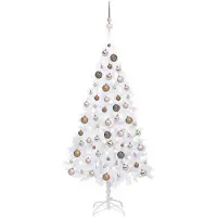 vidaXL Arbre de Noël artificiel pré-éclairé et boules blanc 150 cm PVC