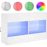 vidaXL Meuble TV mural avec lampes LED Blanc 98,5x30x60,5 cm