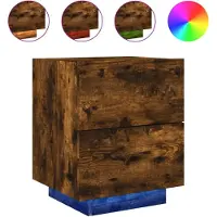 vidaXL Armoire de chevet et lumières LED chêne fumé bois d'ingénierie