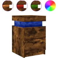 vidaXL Table de chevet avec lumières LED chêne fumé 35x39x55 cm
