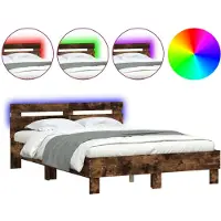 vidaXL Cadre de lit avec tête de lit éclairage LED chêne fumé 120x190cm